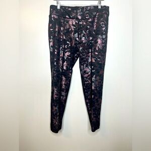 Soft Surroundings black pink shiny floral pants size 12‎ petite holiday party